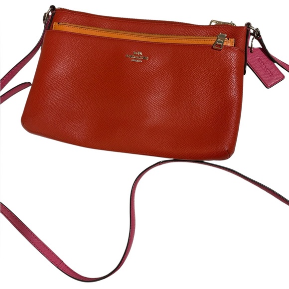 COACH East West Pop Up Pouch Crossbody Red Orange Pink - Picture 13 of 14